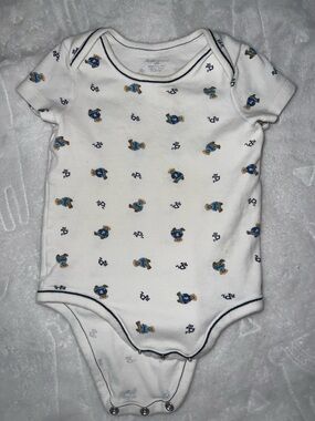 Ralph Lauren White One-Piece Bodysuit with Blue Teddy Bear Print